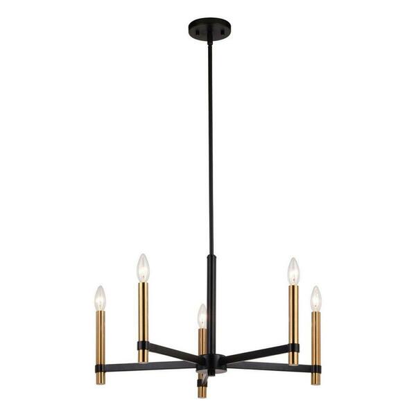 Perfecttwinkle 25 in. Damen 5 Light Chandelier, Matte Black & Natural Brass PE3257411